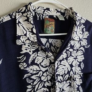Men's Navy Blue Floral Casual Button Down Shirt